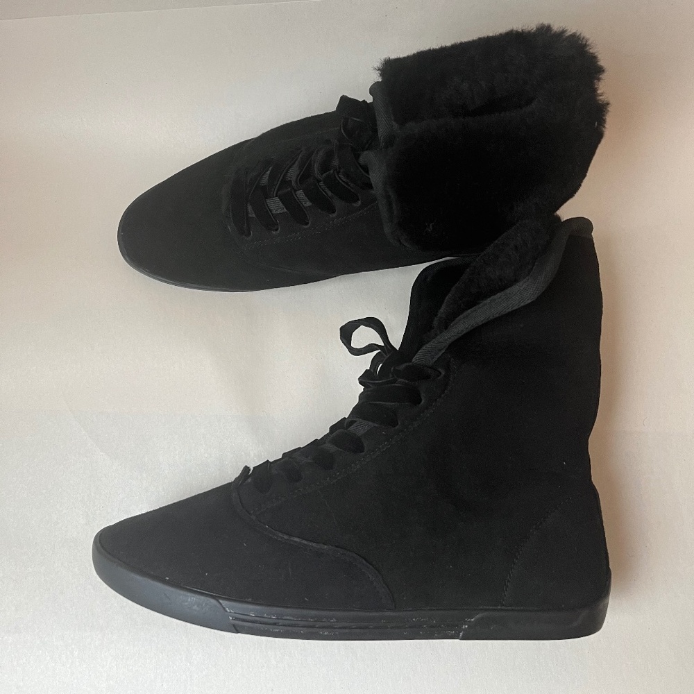 Joie Marist High Top Black Shearling Real Fur Casual Sheepskin Sneakers Shoes